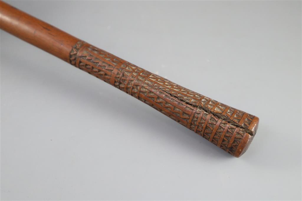 A 19th century Fijian Ula throwing club, length 15.75in. diameter 4.25in.